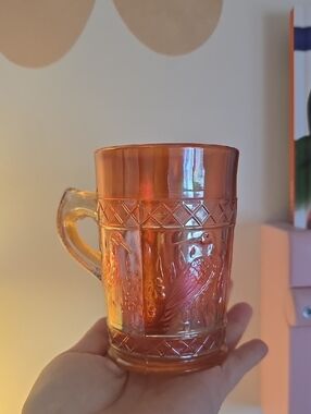 Vintage Marigold Lattice Stork & Rushes Carnival Glass